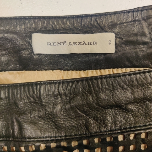 Rene Lezard Black Leather Cutout skirt with tan Silk Underskirt EU 40, Us size 8 - Picture 4 of 5